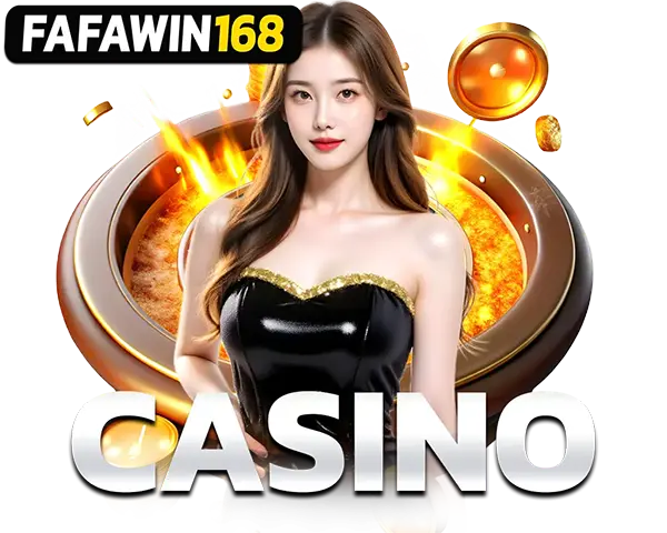 FAFAWIN168 CASINO สาวสวยชุดดำเกาะอกยืนหน้าล้อรูเล็ตไฟลุก